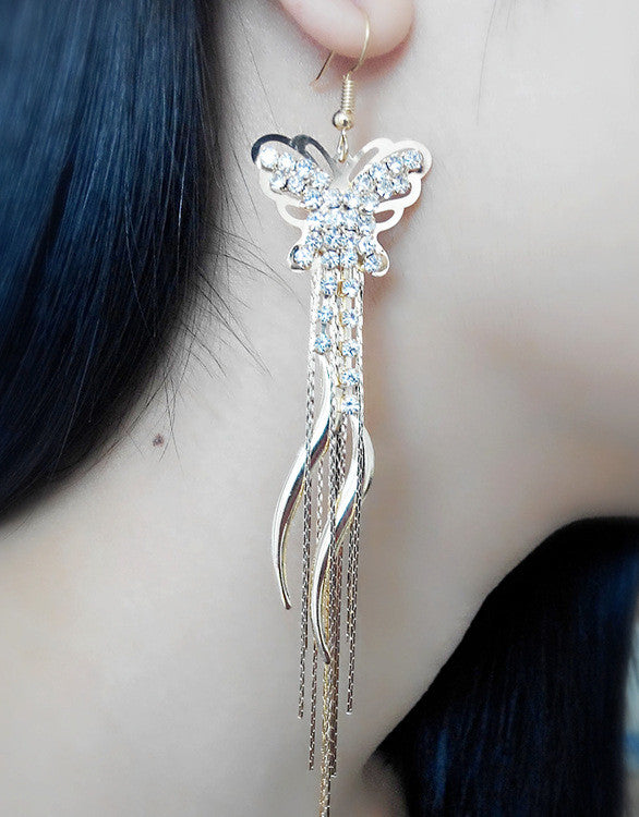 Exaggerated Crystal Tassels Party Earrings