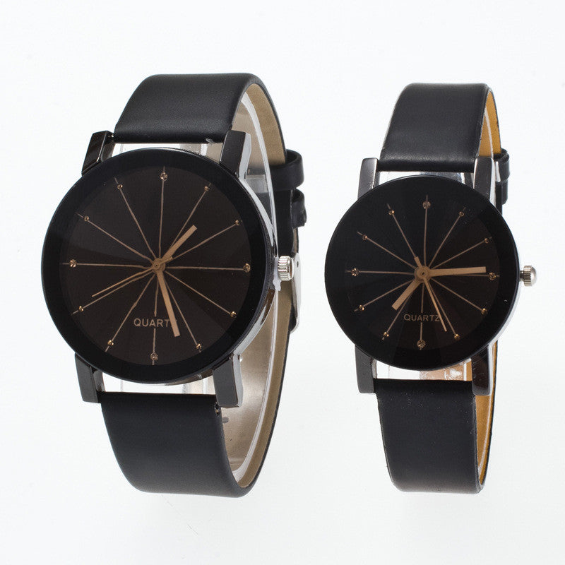 Black Round Dial Crystal Couple Watch