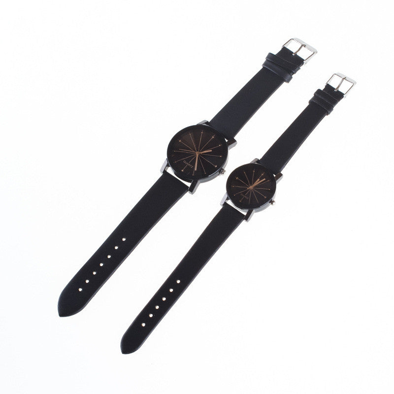 Black Round Dial Crystal Couple Watch