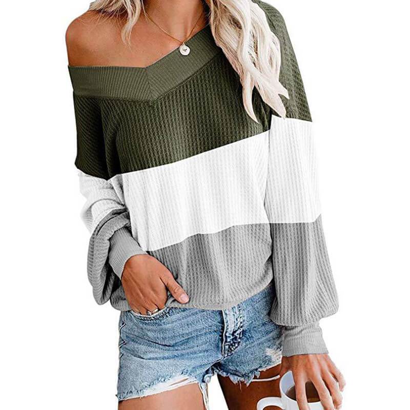 Patchwork Big V-neck Loose T-shirt