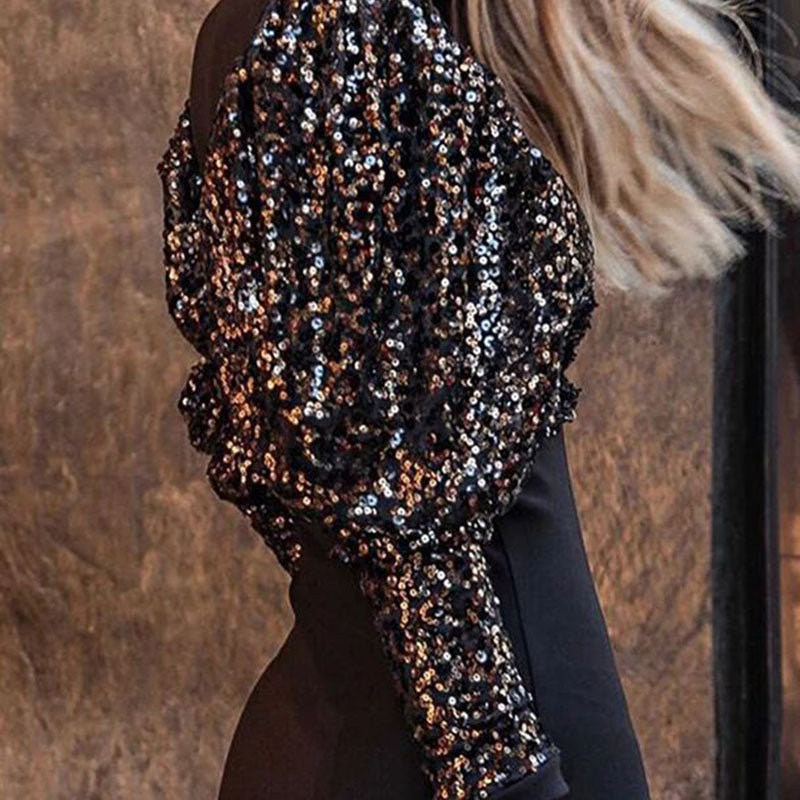 Sequin Gigot Sleeve Bodycon Dress