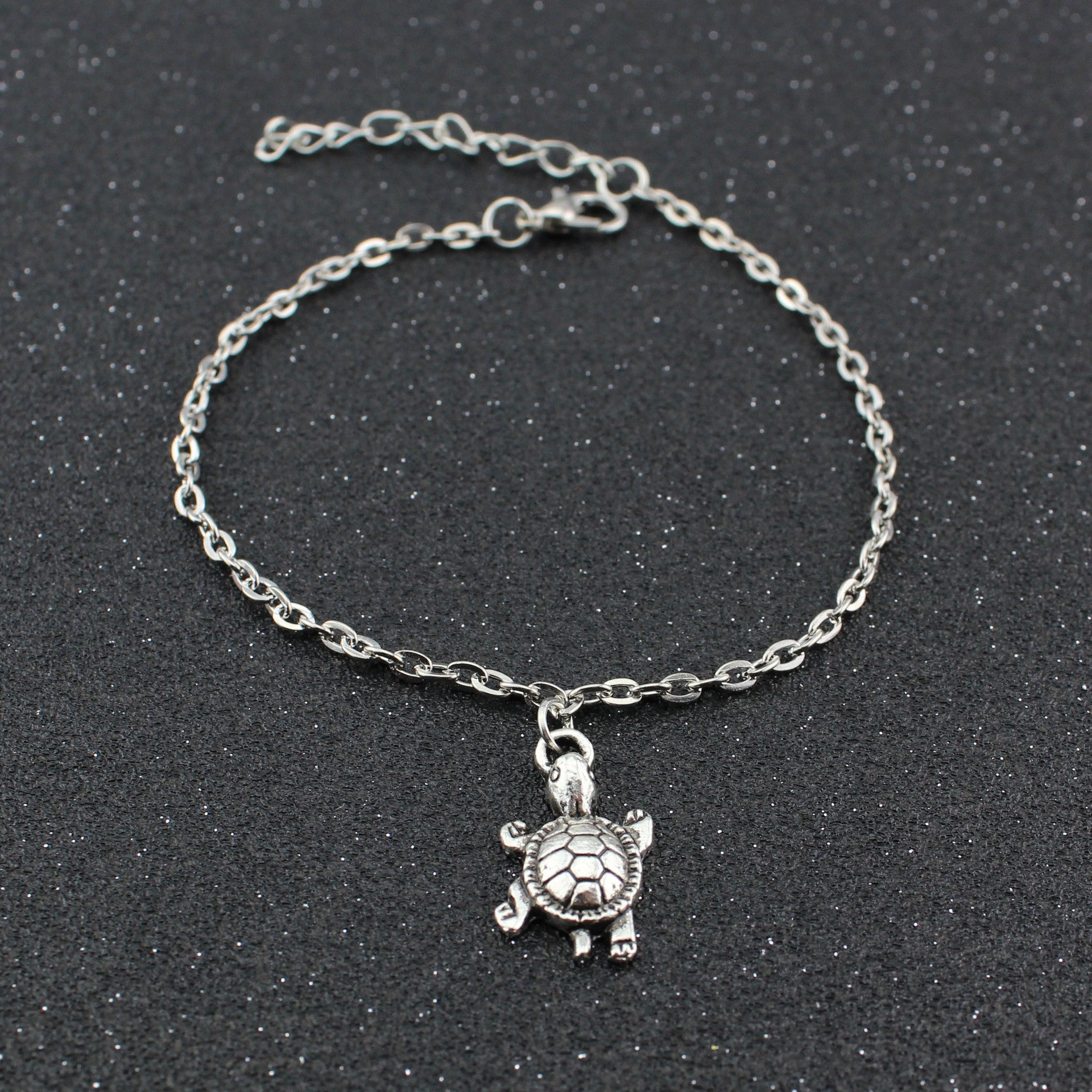 Cute Little Turtle Pendant Silver Anklet