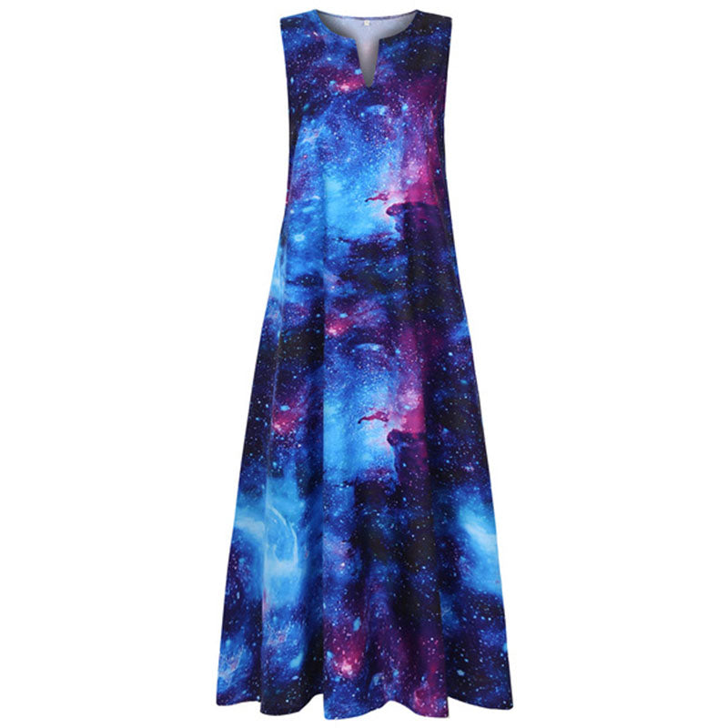 Sleeveless Galaxy Loose A Line Long Dress 