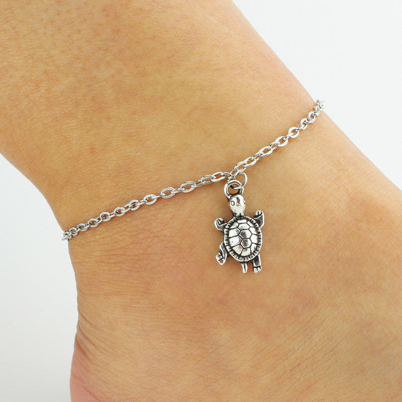 Cute Little Turtle Pendant Silver Anklet