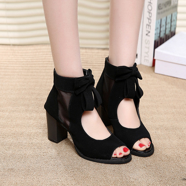 Leisure Mesh Bowknot Peep-Toe High-Heeled Sandals