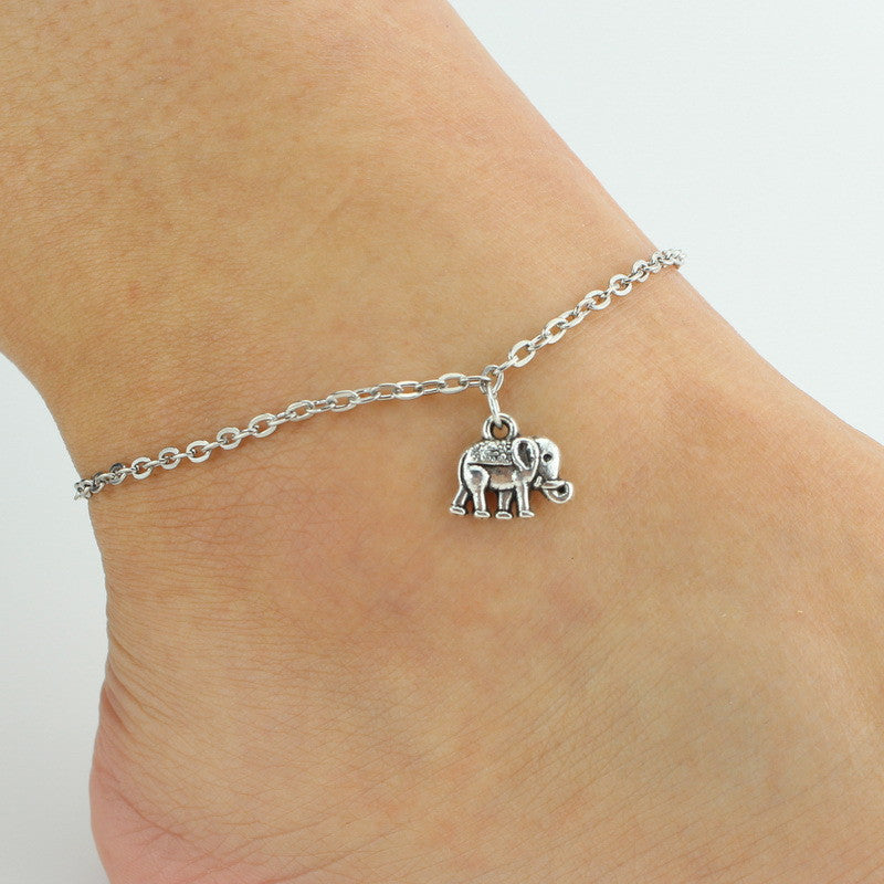 Silver Elephant Pendant Women's Anklet