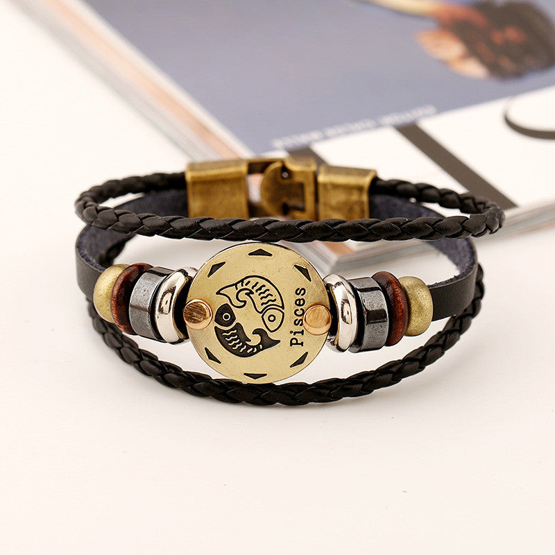 Pisces Constellation Leather Bracelet