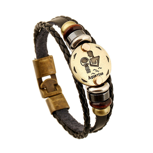 Aquarius Constellation Leather Bracelet