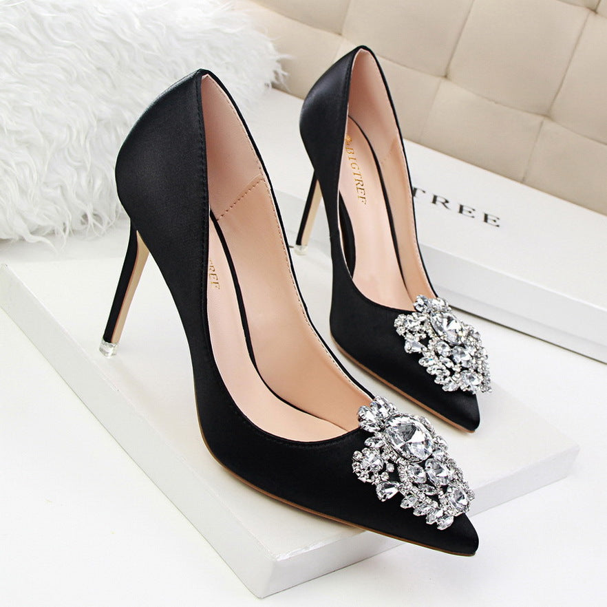 Crystal Decorate Pointed Toe Stiletto High Heels Bridal Shoes