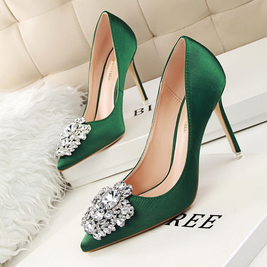 Crystal Decorate Pointed Toe Stiletto High Heels Bridal Shoes