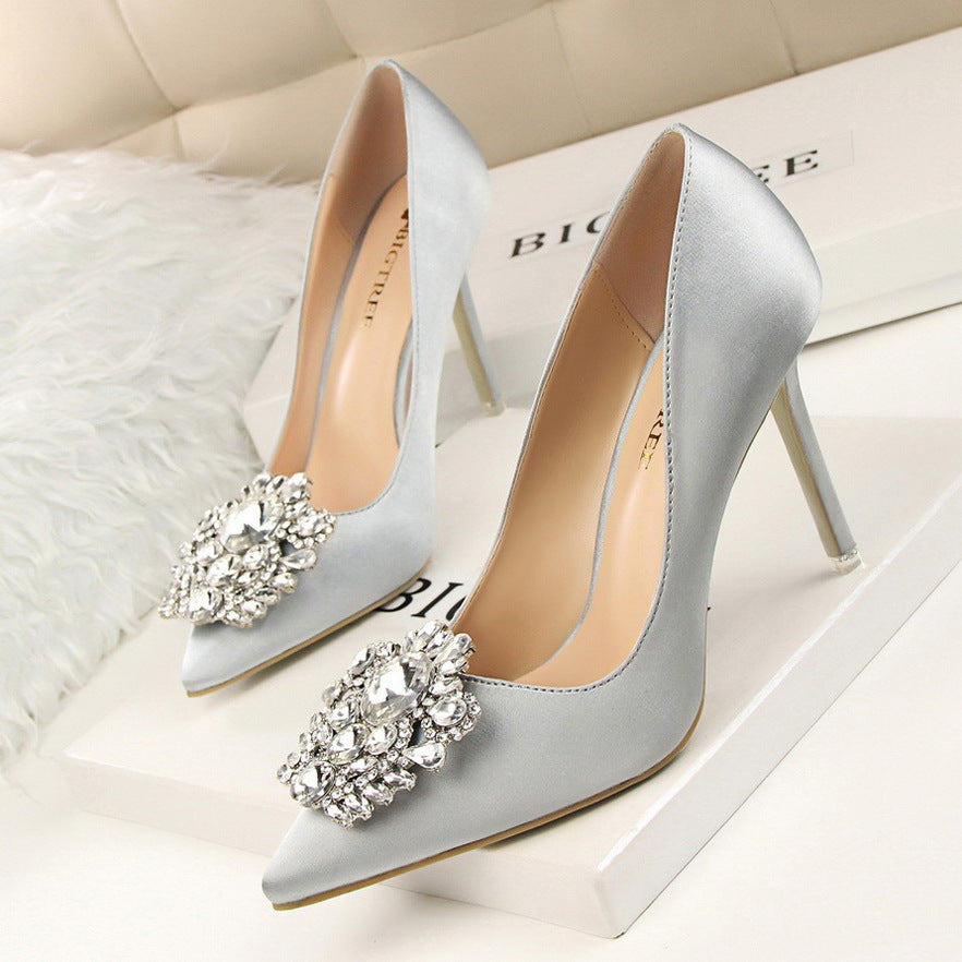 Crystal Decorate Pointed Toe Stiletto High Heels Bridal Shoes