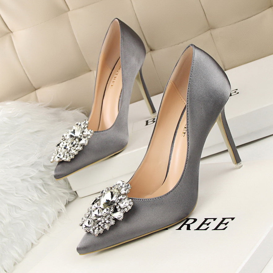 Crystal Decorate Pointed Toe Stiletto High Heels Bridal Shoes