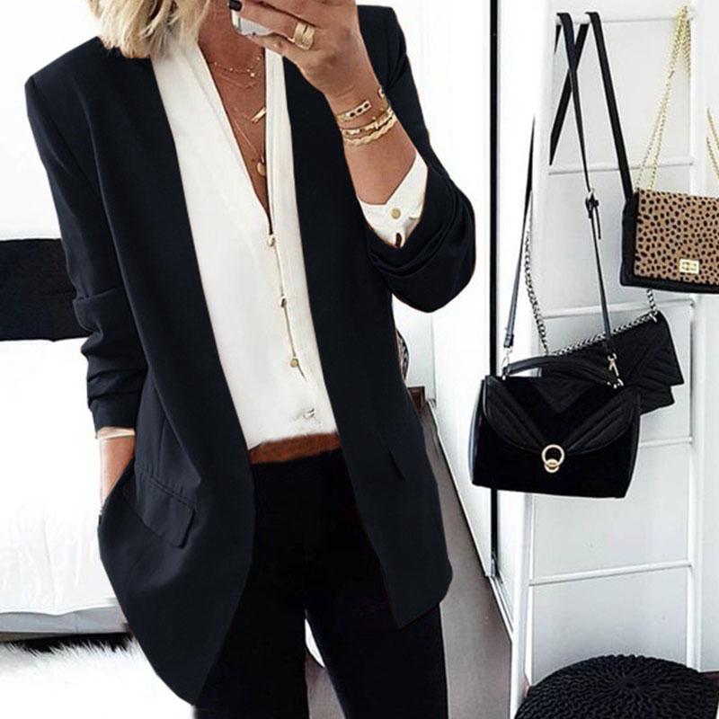 Plus Size Open Front Slim Blazer