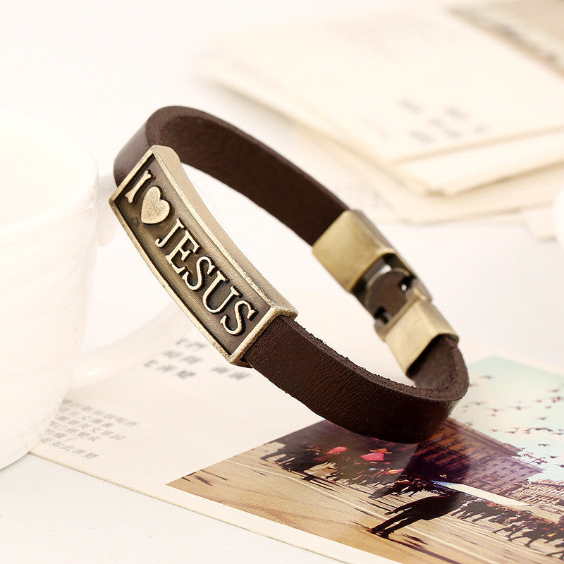 I Love Jesus Retro Alloy Leather Bracelet