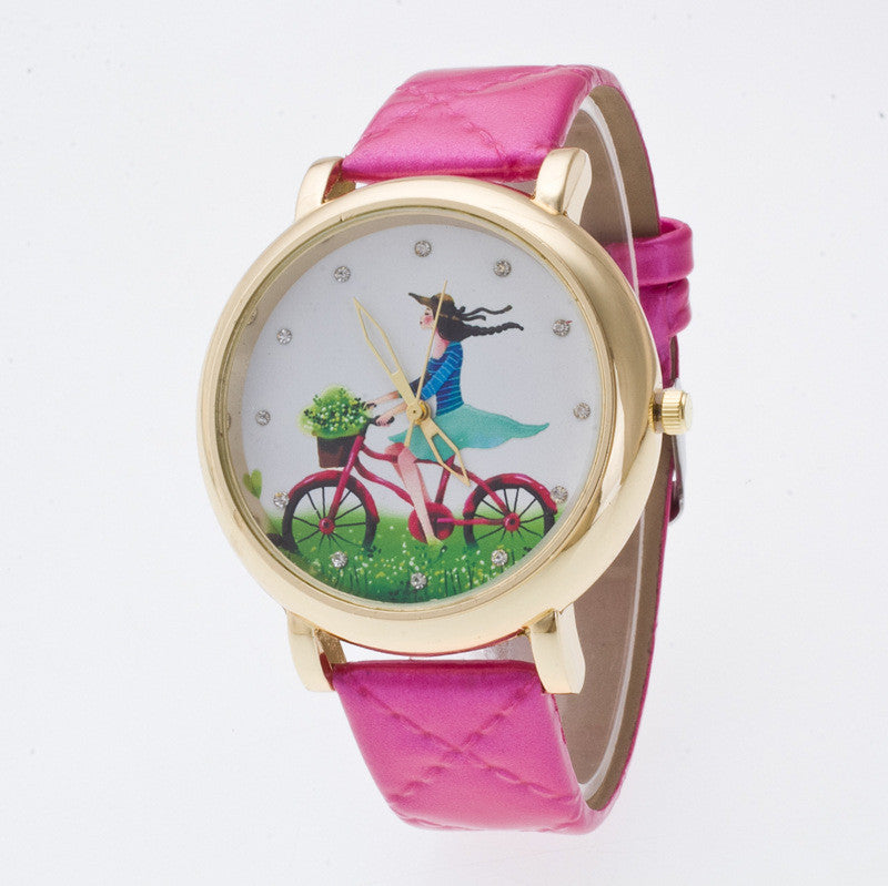 Sweet Bicycle Girl Crystal Watch