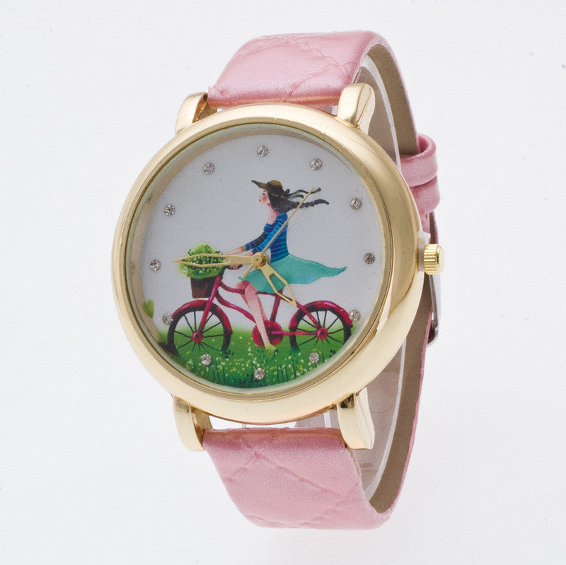 Sweet Bicycle Girl Crystal Watch