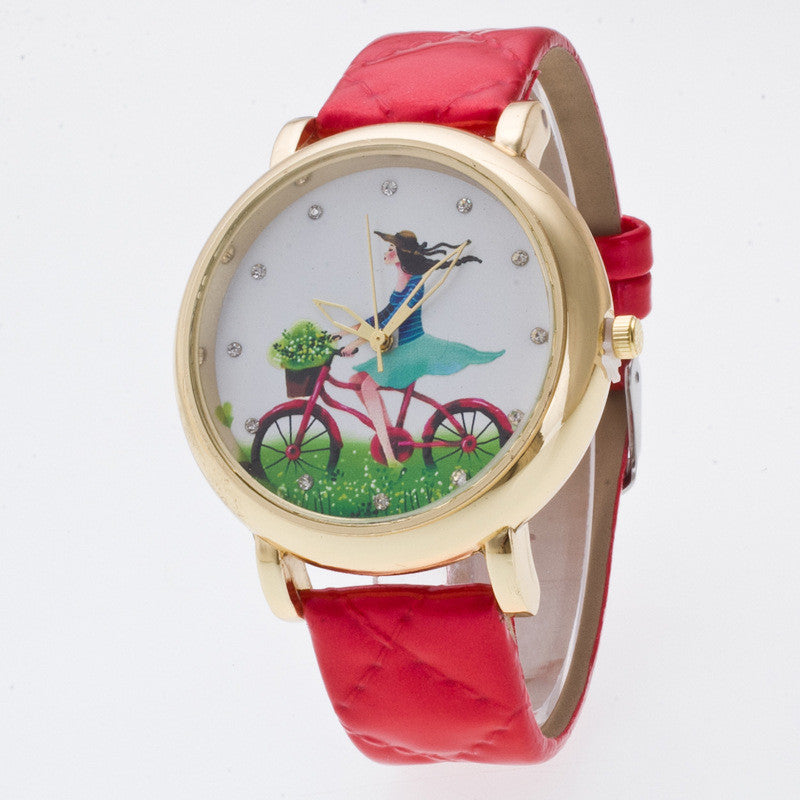 Sweet Bicycle Girl Crystal Watch