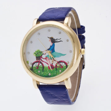 Sweet Bicycle Girl Crystal Watch