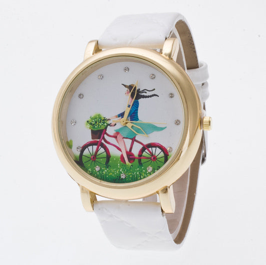 Sweet Bicycle Girl Crystal Watch