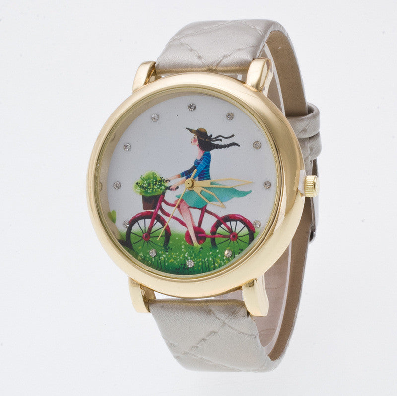 Sweet Bicycle Girl Crystal Watch