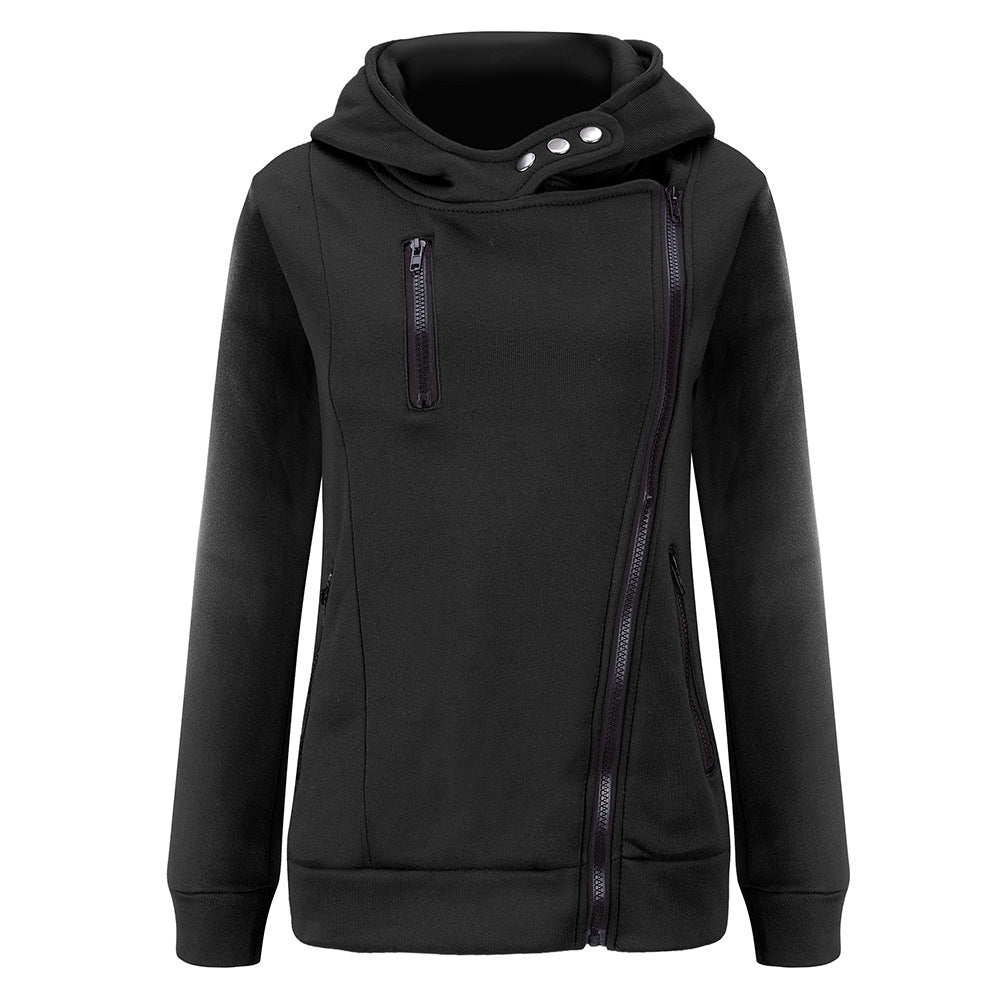 Zippers High Neck Pure Color Slim Hoodie Coat