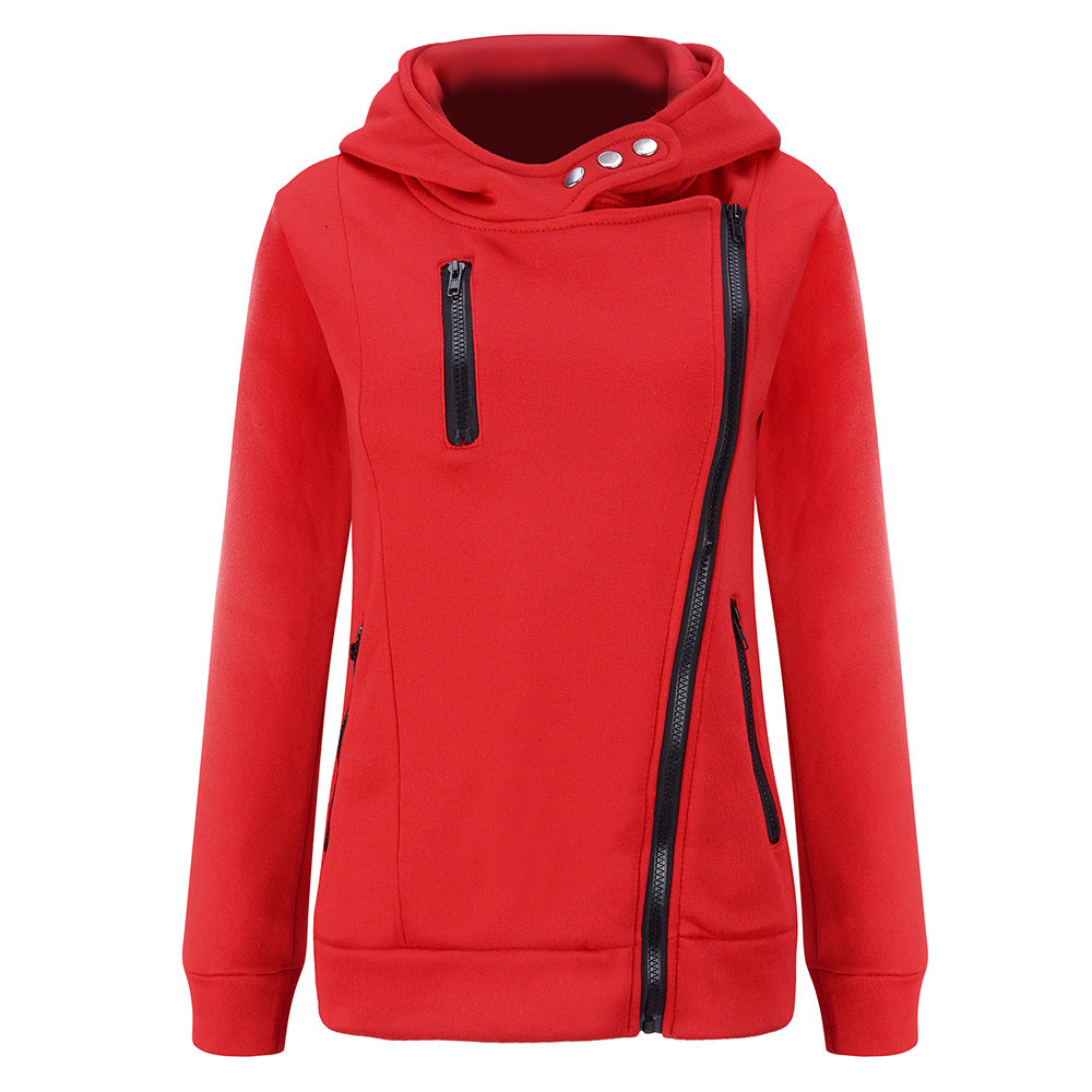 Zippers High Neck Pure Color Slim Hoodie Coat