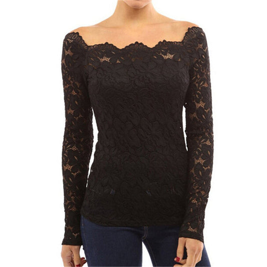 Off-shoulder Lace Hollow Out Long/Shourt Sleeves Slim Blouse