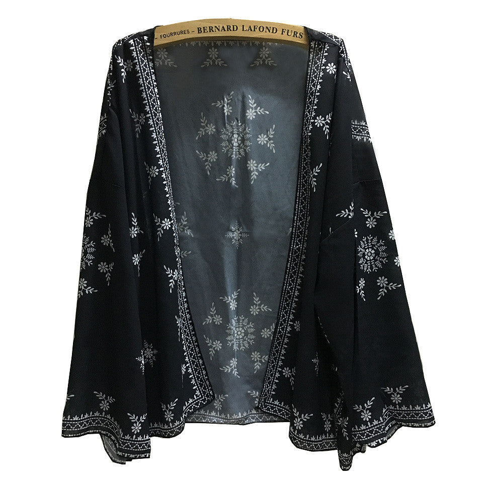 Print Loose Chiffon Lace Patchwork Blouse