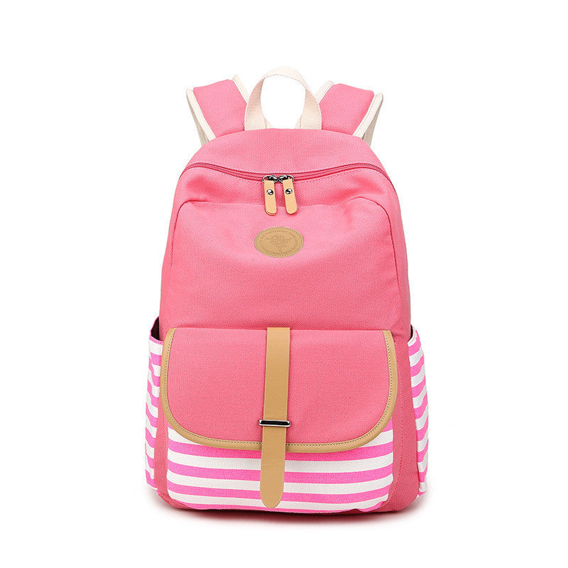 Stripe Print Canvas Backpack School Travel Bag - Meet Yours Fashion - 4