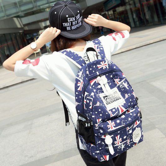 British Simple Students Words Printed Travel Backpack