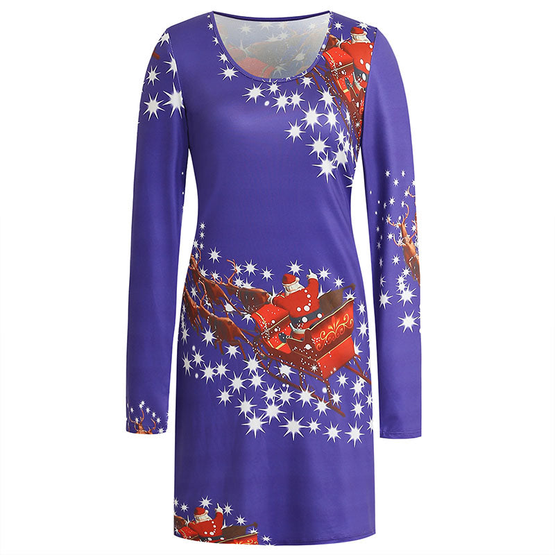 Christmas Reindeer Snowflakes Crewneck Dress