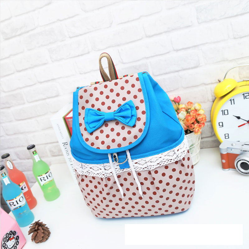 Lovely Bowknot Polka Dot Canvas Bucket Drawstring School Backpack