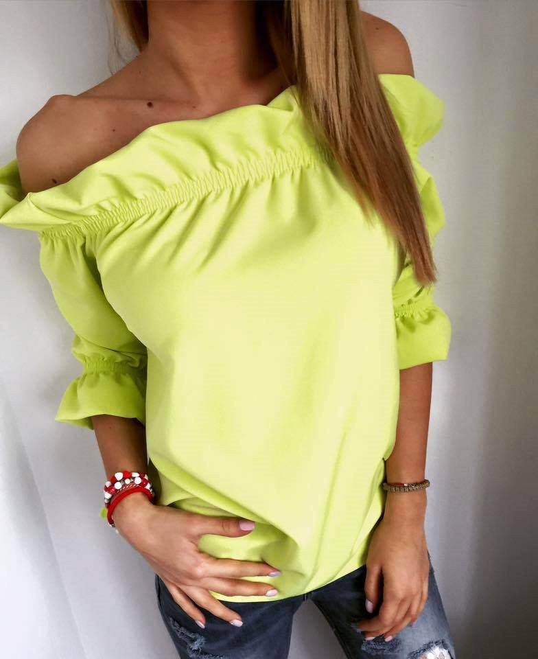 Falbala Strapless 1/2 Sleeves Pure Color Sexy Blouses