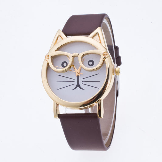 Creativity Cartoon Cat With Glasses Watch