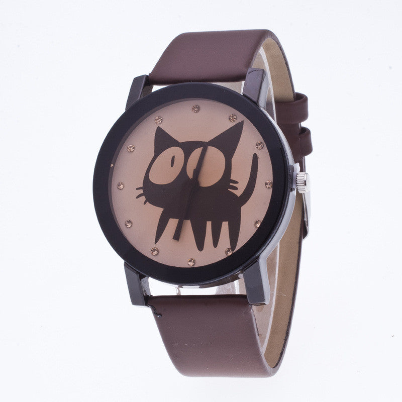 Sweet Cat Pattern Leather Watch