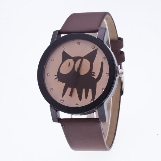 Sweet Cat Pattern Leather Watch