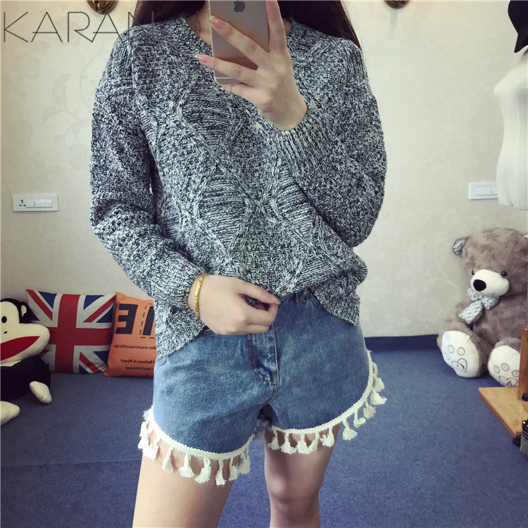 Fashion Long Sleeve Dip Hem Argyle Sweaters