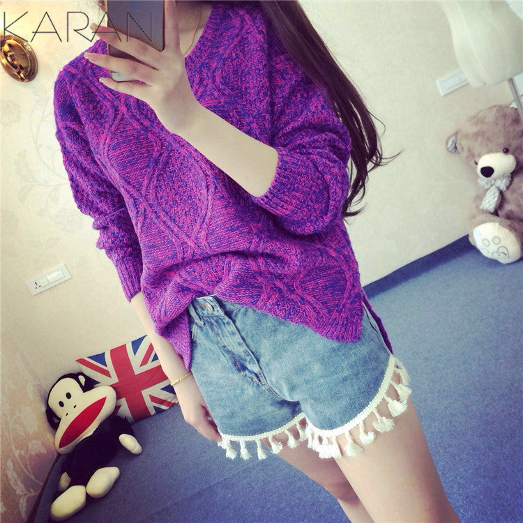 Fashion Long Sleeve Dip Hem Argyle Sweaters