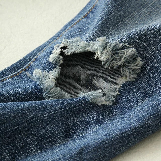 High Waist 9/10 Ripped Big Holes Pencil Blue Jeans