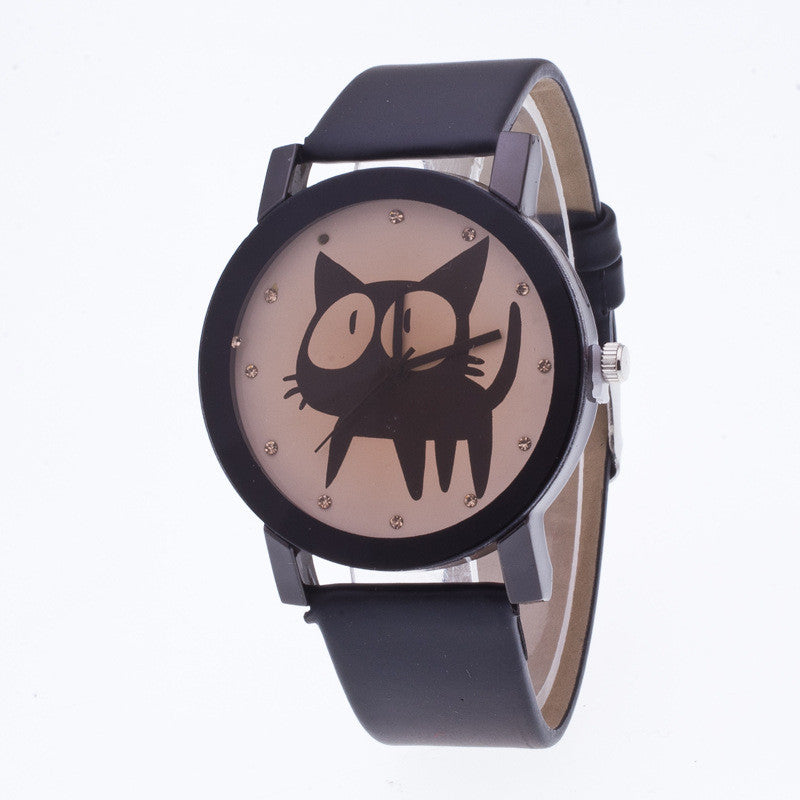 Sweet Cat Pattern Leather Watch