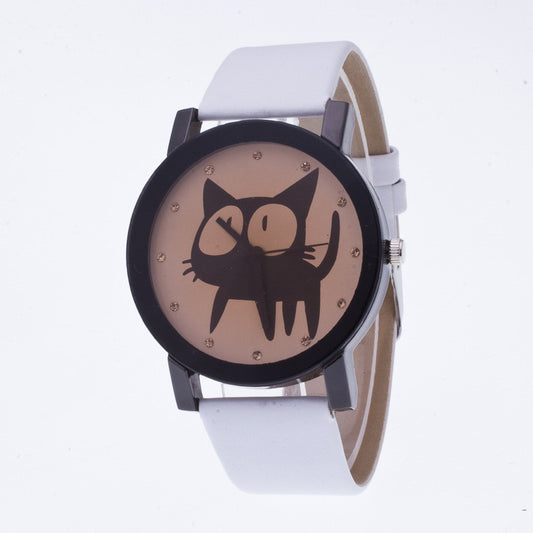 Sweet Cat Pattern Leather Watch