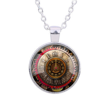 Gear Dial Pattern Time Gem Pendant Necklace