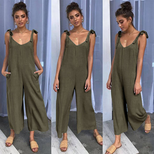 Wide Leg Loose Straps Culotte Jumpsuit