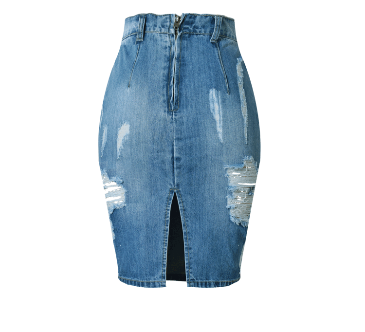 Pure Color Bodycon High Waist Slim Short Denim Skirt