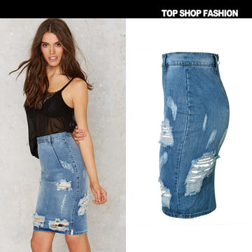 Pure Color Bodycon High Waist Slim Short Denim Skirt
