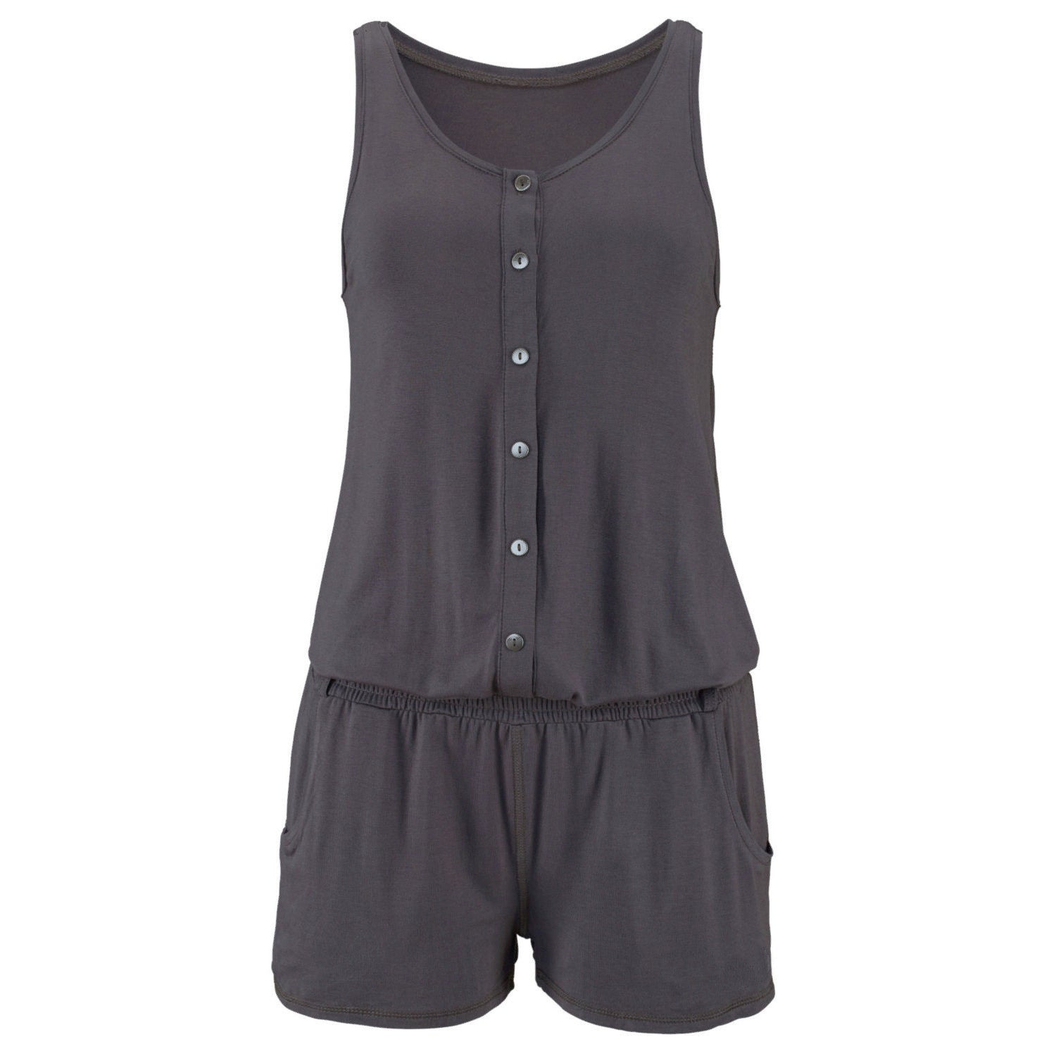 Pure Color Sleeveless Scoop Short Beach Jumpsuit