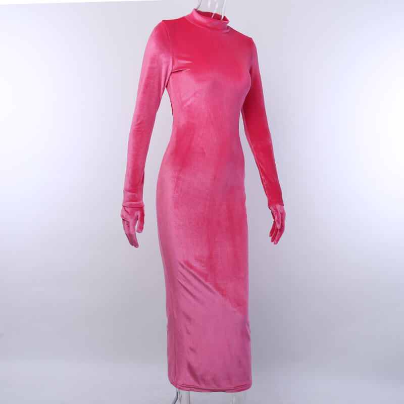 Velveteen Backless With Glove Dress