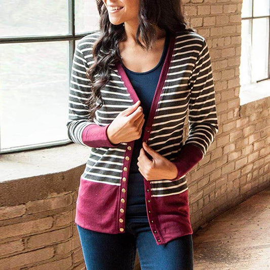 Plus Size Colorblock Stripes Midi Cardigan