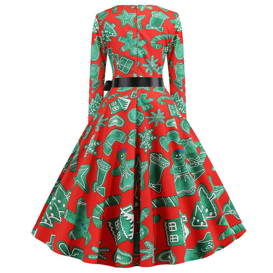 Retro Christmas Print A Line Swing Dress