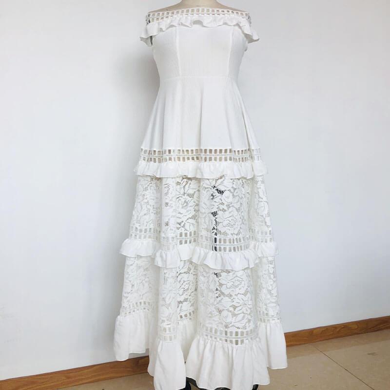 Off Shoulder Hollow Out White Party Dress